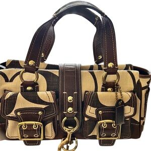 Coach Brown and Cream Canvas Tote with Leather Trim